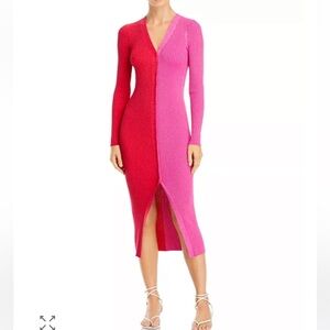 STAUD Two-Tone Pink and Red Long Sleeve Dress